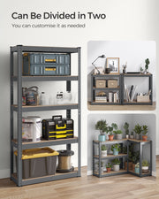 75 x 30 x 150 cm 5 Tier Steel Shelving Unit Heavy Duty Storage Rack Holds 650 kg Slate Grey by Songmics