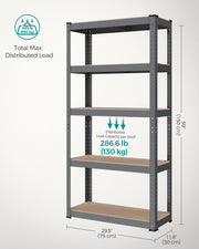 75 x 30 x 150 cm 5 Tier Steel Shelving Unit Heavy Duty Storage Rack Holds 650 kg Slate Grey by Songmics
