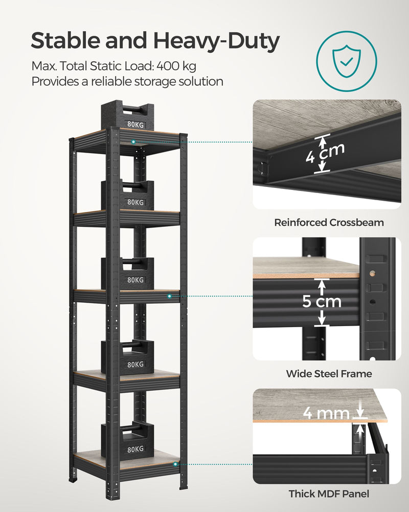 Set of 2 Industrial Style Shelving Units in Greige and Black for Home Storage by Songmics