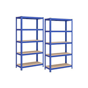 40x90x180cm Set of 2 Heavy Duty Steel Racking Shelving Units with 5 Adjustable Shelves for Garage by Songmics, Blue Steel Frame