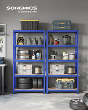 40x90x180cm Set of 2 Heavy Duty Steel Racking Shelving Units with 5 Adjustable Shelves for Garage by Songmics, Blue Steel Frame