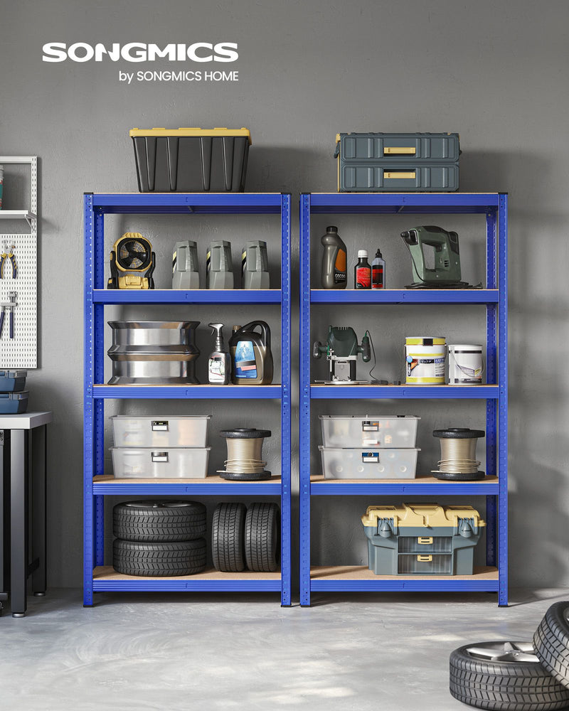 40x90x180cm Set of 2 Heavy Duty Steel Racking Shelving Units with 5 Adjustable Shelves for Garage by Songmics, Blue Steel Frame