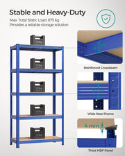 40x90x180cm Set of 2 Heavy Duty Steel Racking Shelving Units with 5 Adjustable Shelves for Garage by Songmics, Blue Steel Frame