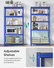40x90x180cm Set of 2 Heavy Duty Steel Racking Shelving Units with 5 Adjustable Shelves for Garage by Songmics, Blue Steel Frame