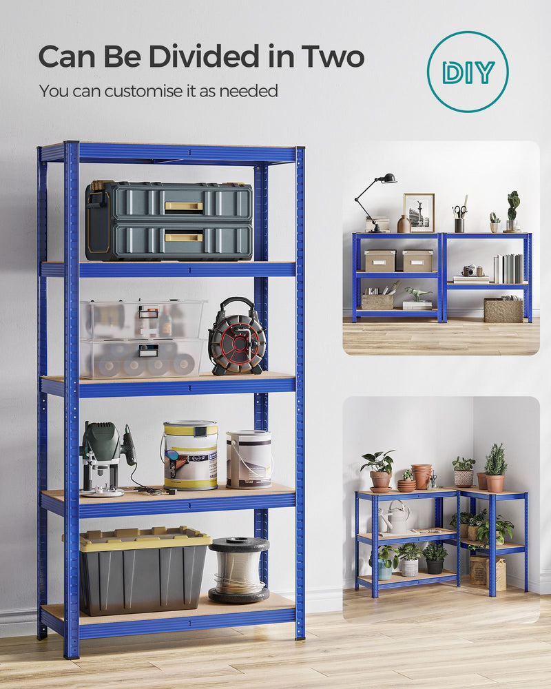40x90x180cm Set of 2 Heavy Duty Steel Racking Shelving Units with 5 Adjustable Shelves for Garage by Songmics, Blue Steel Frame