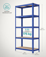 40x90x180cm Set of 2 Heavy Duty Steel Racking Shelving Units with 5 Adjustable Shelves for Garage by Songmics, Blue Steel Frame