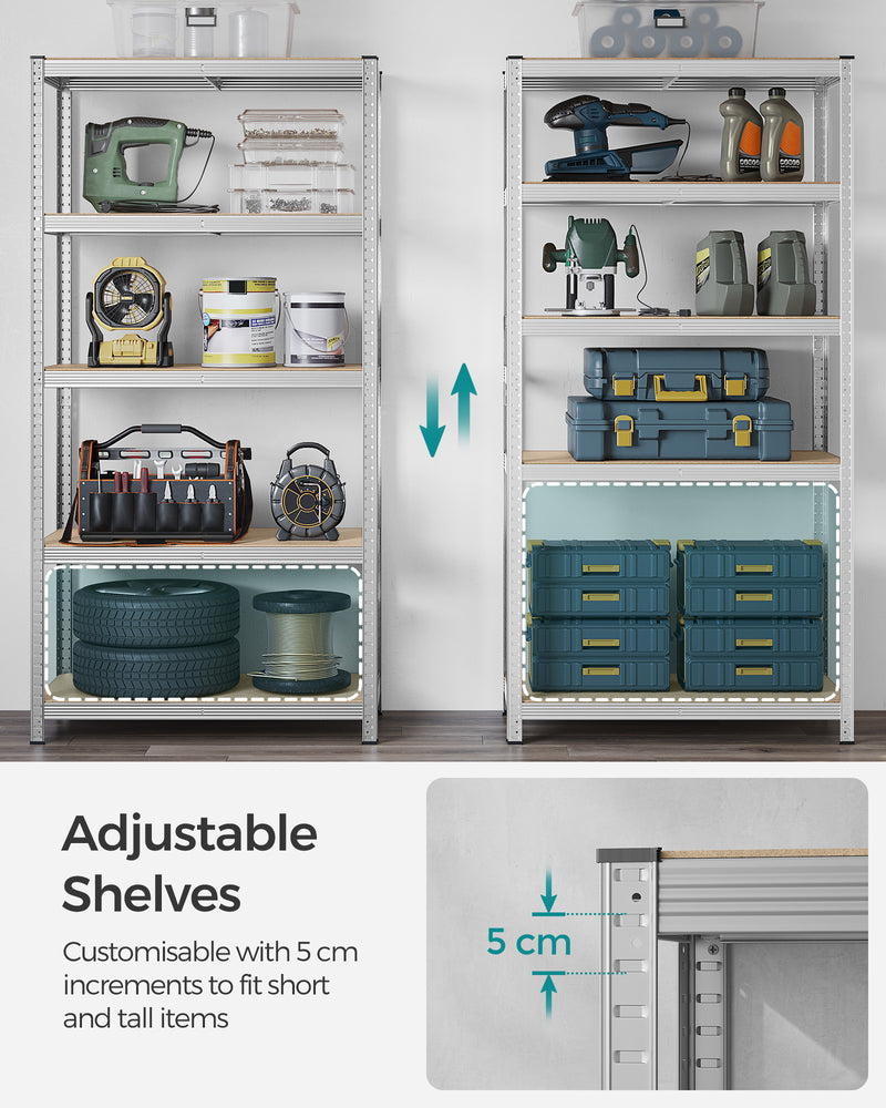 100x50x200cm Set of 2 Heavy Duty Steel Shelving Units with Adjustable Shelves for Garage Storage by Songmics
