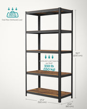 120x60x200cm 5 Tier Heavy Duty Shelving Unit Black and Rustic Brown Holds Up to 750kg by Songmics