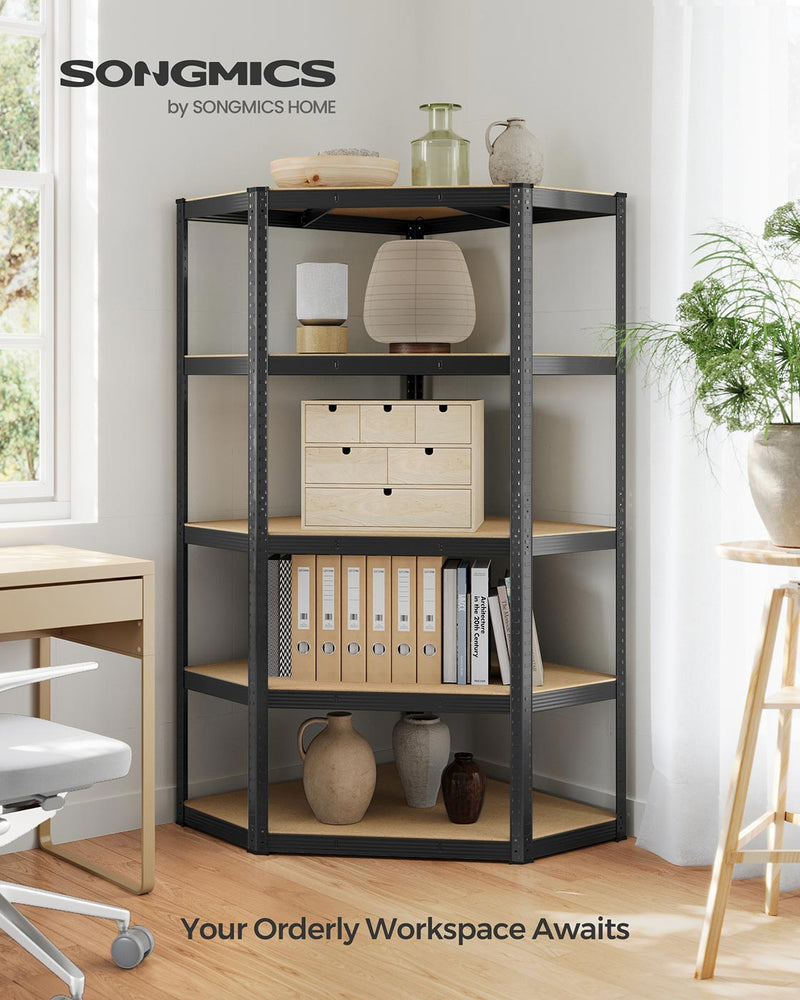 5 Tier Heavy Duty Corner Shelf Unit Holds 875 kg in Black and Beige by Songmics