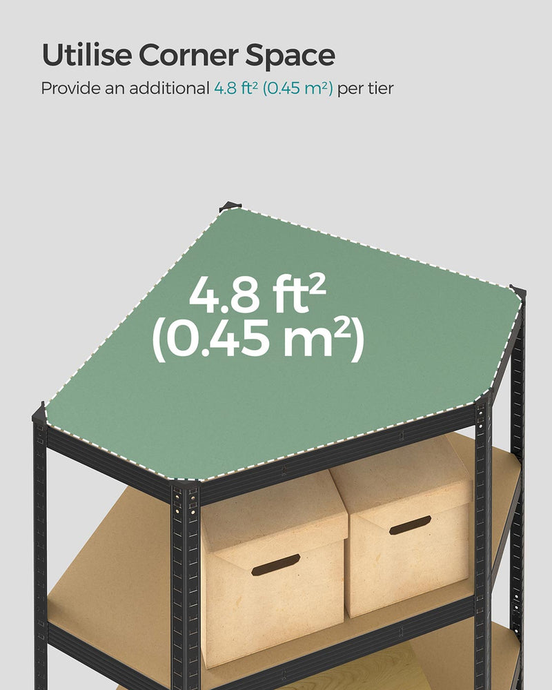 5 Tier Heavy Duty Corner Shelf Unit Holds 875 kg in Black and Beige by Songmics