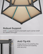 5 Tier Heavy Duty Corner Shelf Unit Holds 875 kg in Black and Beige by Songmics