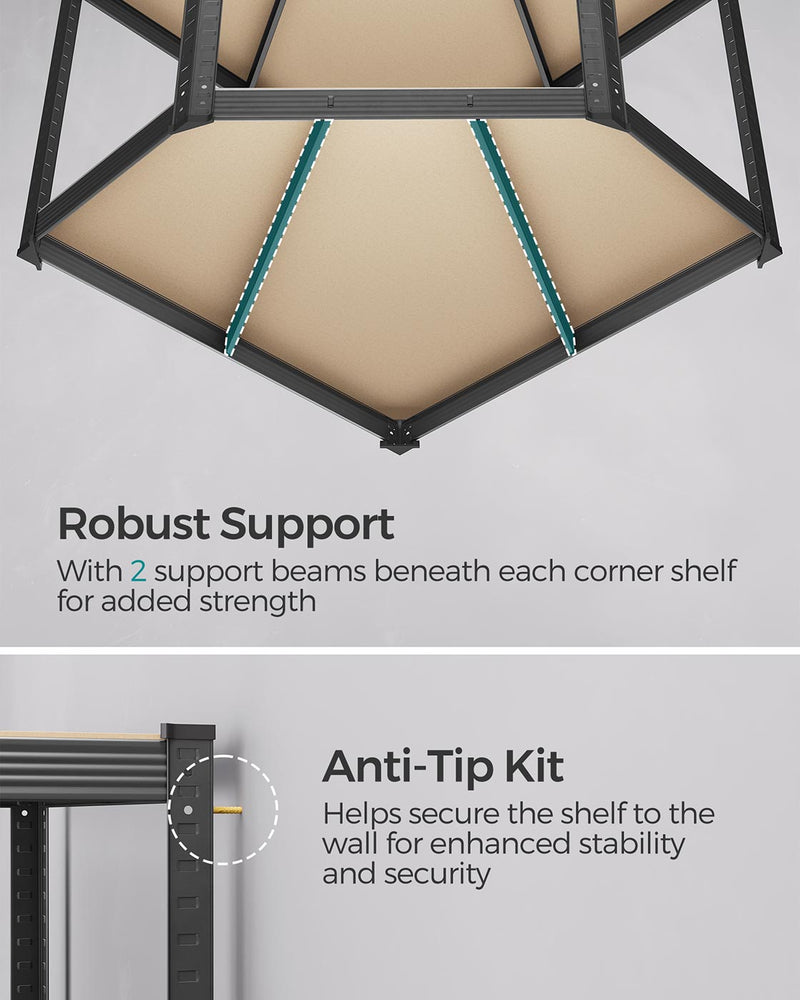 5 Tier Heavy Duty Corner Shelf Unit Holds 875 kg in Black and Beige by Songmics