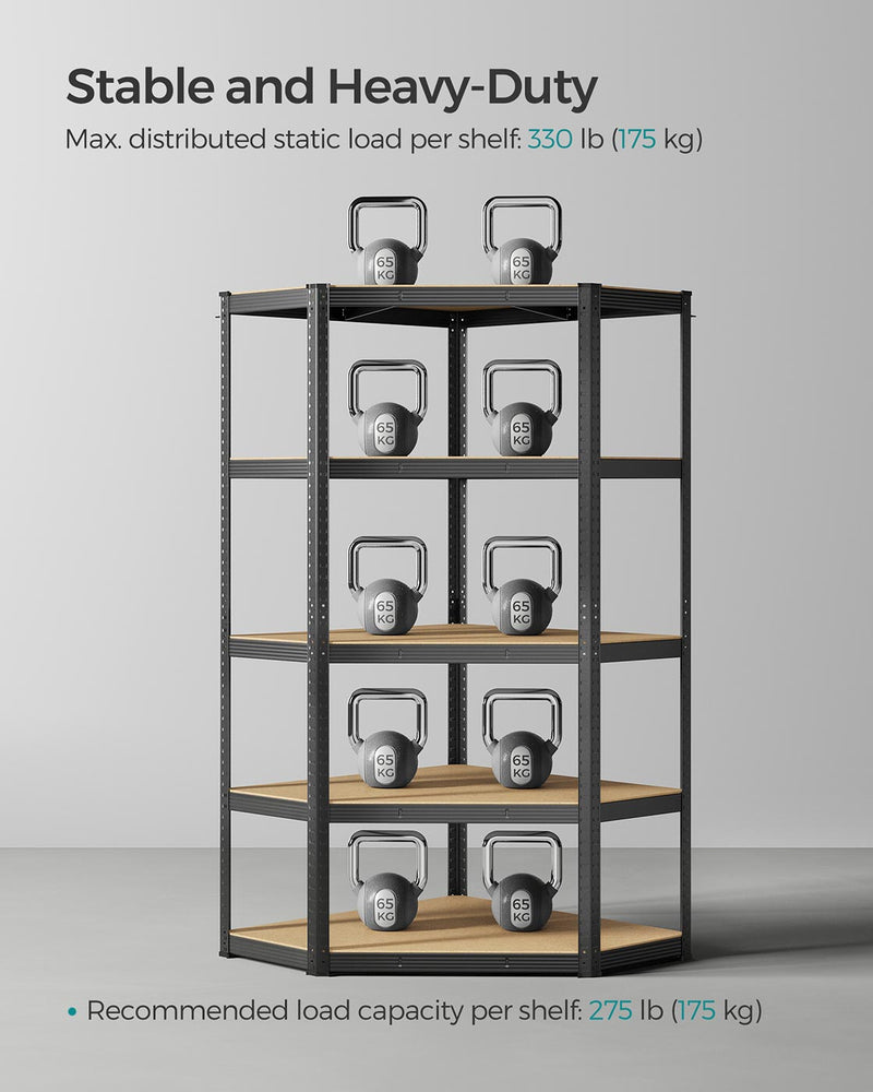 5 Tier Heavy Duty Corner Shelf Unit Holds 875 kg in Black and Beige by Songmics