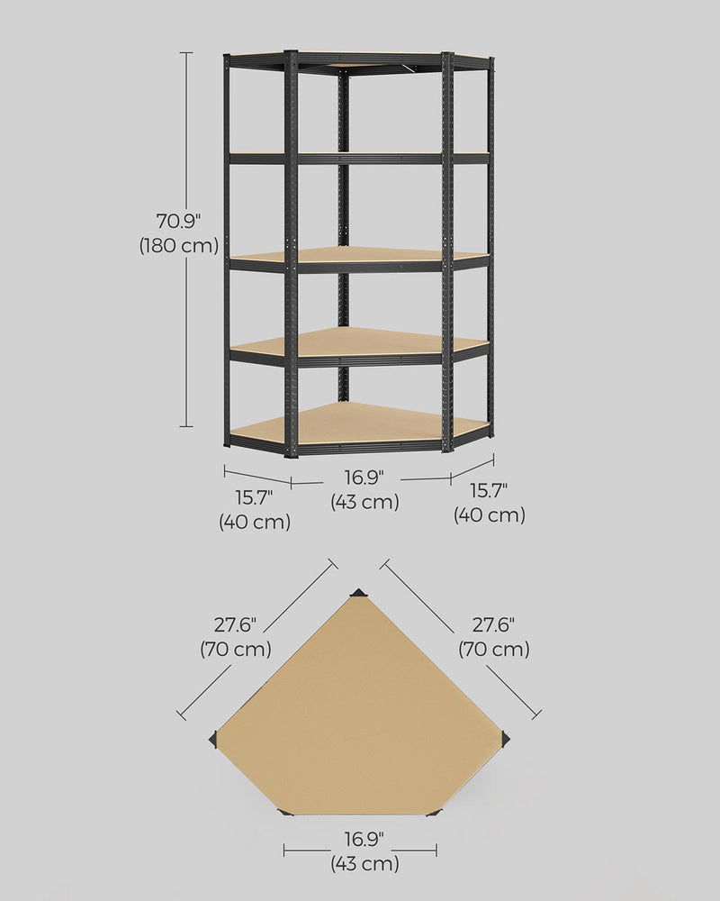 5 Tier Heavy Duty Corner Shelf Unit Holds 875 kg in Black and Beige by Songmics