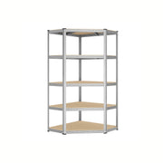 5 Tier Corner Shelf Unit 90 cm Wide in Silver and Natural Beige for Home Storage by Songmics