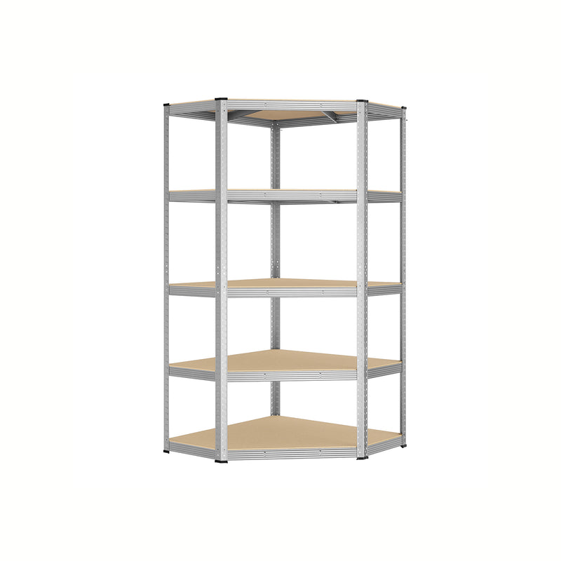 5 Tier Corner Shelf Unit 90 cm Wide in Silver and Natural Beige for Home Storage by Songmics