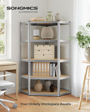 5 Tier Corner Shelf Unit 90 cm Wide in Silver and Natural Beige for Home Storage by Songmics