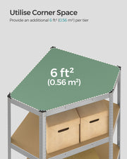 5 Tier Corner Shelf Unit 90 cm Wide in Silver and Natural Beige for Home Storage by Songmics