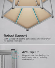 5 Tier Corner Shelf Unit 90 cm Wide in Silver and Natural Beige for Home Storage by Songmics