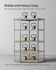 5 Tier Corner Shelf Unit 90 cm Wide in Silver and Natural Beige for Home Storage by Songmics