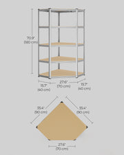 5 Tier Corner Shelf Unit 90 cm Wide in Silver and Natural Beige for Home Storage by Songmics