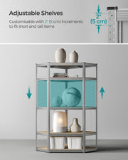 5 Tier Corner Shelf Unit 90 cm Wide in Silver and Natural Beige for Home Storage by Songmics