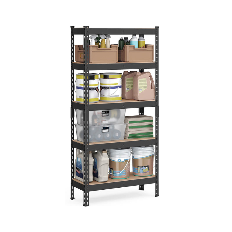 Black 5 Tier Garage Shelving Unit Boltless Metal Storage Rack 150 cm Tall by Songmics