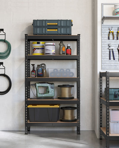 Black 5 Tier Garage Shelving Unit Boltless Metal Storage Rack 150 cm Tall by Songmics