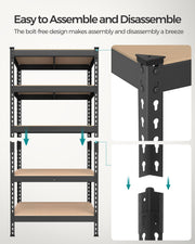 Black 5 Tier Garage Shelving Unit Boltless Metal Storage Rack 150 cm Tall by Songmics