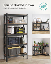 Black 5 Tier Garage Shelving Unit Boltless Metal Storage Rack 150 cm Tall by Songmics