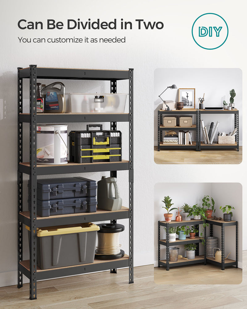 Black 5 Tier Garage Shelving Unit Boltless Metal Storage Rack 150 cm Tall by Songmics