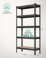 Black 5 Tier Garage Shelving Unit Boltless Metal Storage Rack 150 cm Tall by Songmics