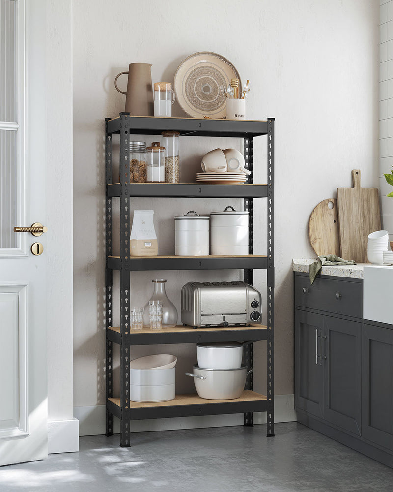 Black 5 Tier Garage Shelving Unit Boltless Metal Storage Rack 150 cm Tall by Songmics