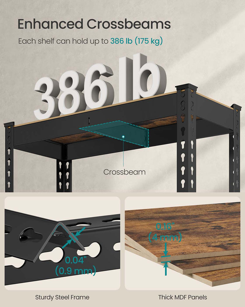 Rustic Brown 5 Tier Shelving Unit with Boltless Assembly 75 x 30 x 150 cm by Songmics