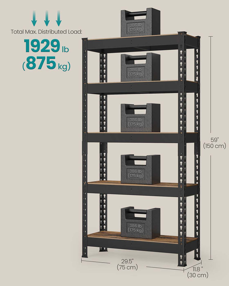 Rustic Brown 5 Tier Shelving Unit with Boltless Assembly 75 x 30 x 150 cm by Songmics