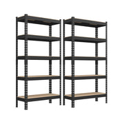 Set of 2 Black 5 Tier Metal Storage Shelving Units 875 kg Capacity Heavy Duty by Songmics