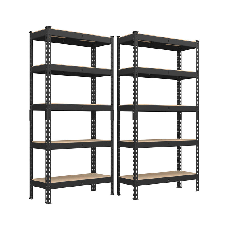 Set of 2 Black 5 Tier Metal Storage Shelving Units 875 kg Capacity Heavy Duty by Songmics