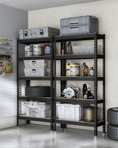 Set of 2 Black 5 Tier Metal Storage Shelving Units 875 kg Capacity Heavy Duty by Songmics