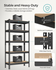 Set of 2 Black 5 Tier Metal Storage Shelving Units 875 kg Capacity Heavy Duty by Songmics