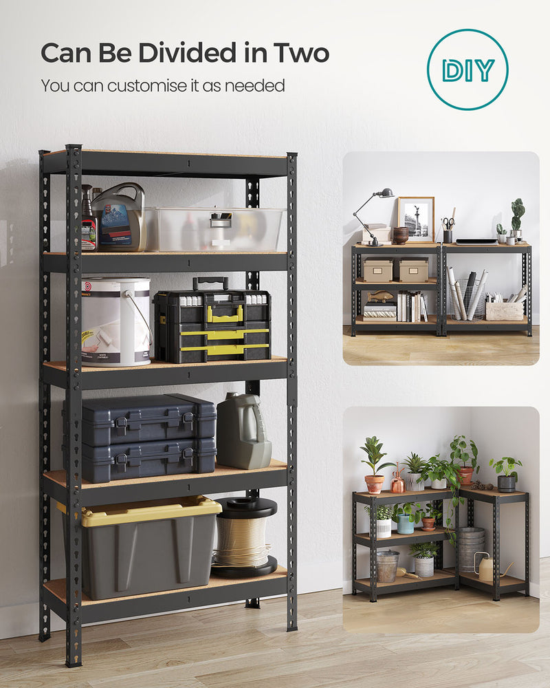 Set of 2 Black 5 Tier Metal Storage Shelving Units 875 kg Capacity Heavy Duty by Songmics