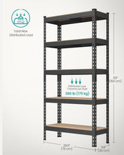 Set of 2 Black 5 Tier Metal Storage Shelving Units 875 kg Capacity Heavy Duty by Songmics