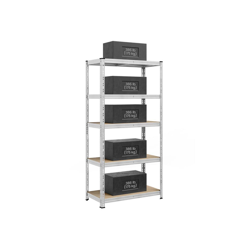 100x50x200cm Heavy Duty Silver Metal Storage Racking Shelf with Adjustable Shelves for Garage or Home by Songmics