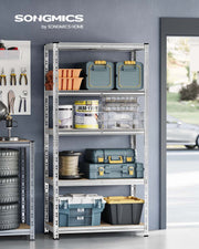 100x50x200cm Heavy Duty Silver Metal Storage Racking Shelf with Adjustable Shelves for Garage or Home by Songmics