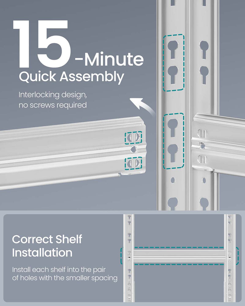 100x50x200cm Heavy Duty Silver Metal Storage Racking Shelf with Adjustable Shelves for Garage or Home by Songmics