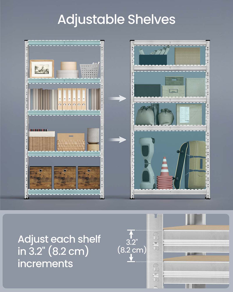100x50x200cm Heavy Duty Silver Metal Storage Racking Shelf with Adjustable Shelves for Garage or Home by Songmics