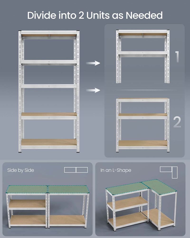 100x50x200cm Heavy Duty Silver Metal Storage Racking Shelf with Adjustable Shelves for Garage or Home by Songmics
