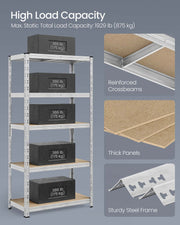 100x50x200cm Heavy Duty Silver Metal Storage Racking Shelf with Adjustable Shelves for Garage or Home by Songmics