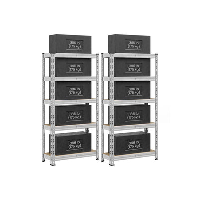 75x30x150cm Heavy Duty Silver Metal Racking Storage Shelf with Adjustable Shelves for Garage or Office by Songmics