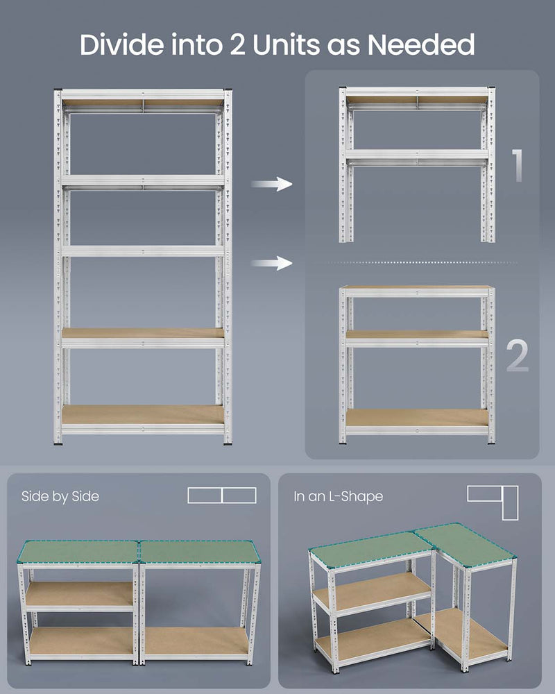 75x30x150cm Heavy Duty Silver Metal Racking Storage Shelf with Adjustable Shelves for Garage or Office by Songmics