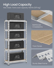 75x30x150cm Heavy Duty Silver Metal Racking Storage Shelf with Adjustable Shelves for Garage or Office by Songmics